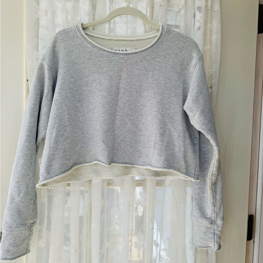 Frank & Eileen Womens James Pullover Crop Sweater Gray Size L Cotton Loungewear